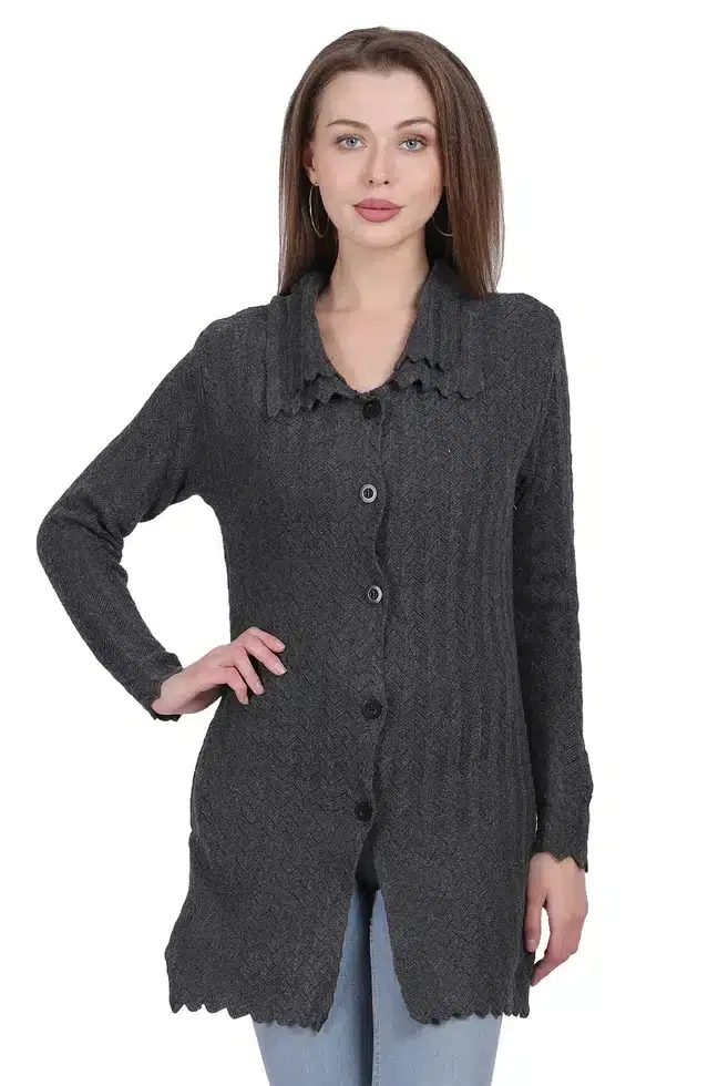 Full Sleeves Cardigan for Women (Dark Grey, M)