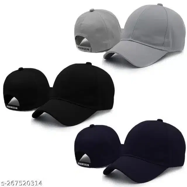 Cotton Caps for Men & Women, Set of 3 (Multicolor)