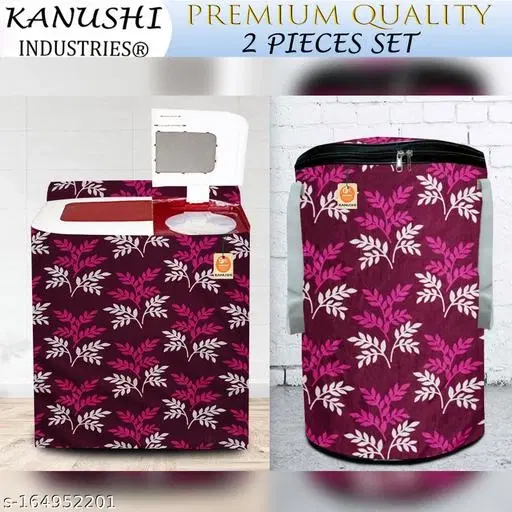 KANUSHI Industries® Top Load Semi Automatic Washing Machine Cover ( Suitable For 6 Kg, 6.5 kg, 7 kg, 7.5 kg)+ 1 Pc Designer Laundry Bag(WASHING-SEMI+LB-WINE-SMALL-LEVS)