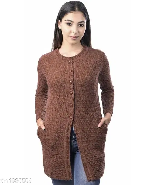 Acrylic Solid Sweater for Women (Brown, XL)
