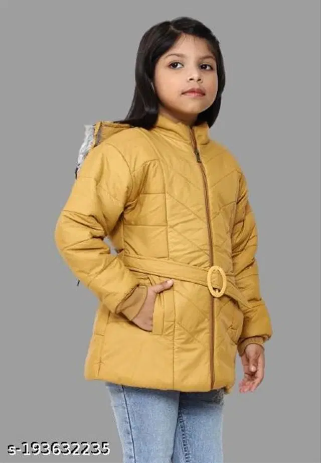 Polyester Jacket for Girls (Mustard, 18-24 Months)