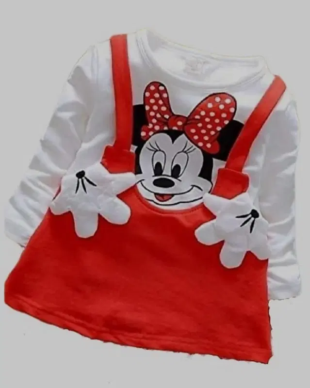 Cotton Blend Printed Frock for Girls (White & Red, 9-12 Months)