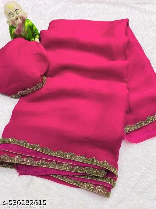 Art Silk Embellished Saree For Women, Pink