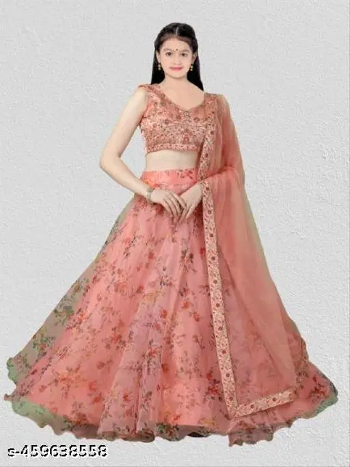 Lehenga Choli for Girls (Peach, 13-14 Years)