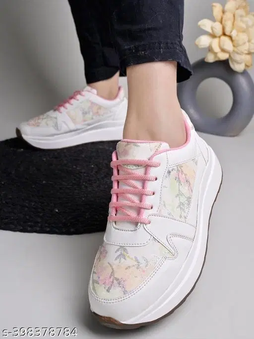 Solid Synthetic Sneakers for Women (Pink, IND-3)
