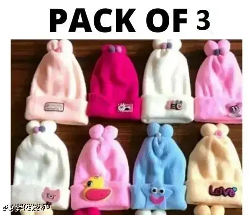 Kids Winter Cap, Pack of 3, Multicolor (0-1 Year)