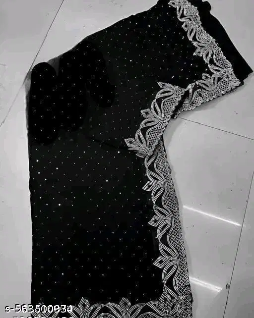 Georgette Embellished Saree For Women, Black