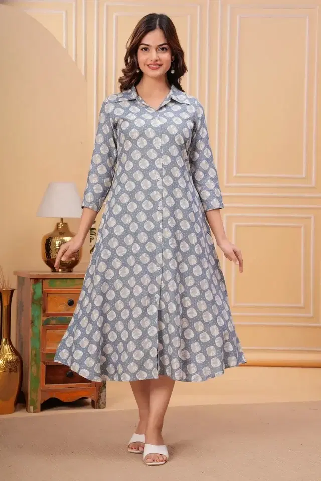Printed Crepe Kurtis for Women, Grey (L)