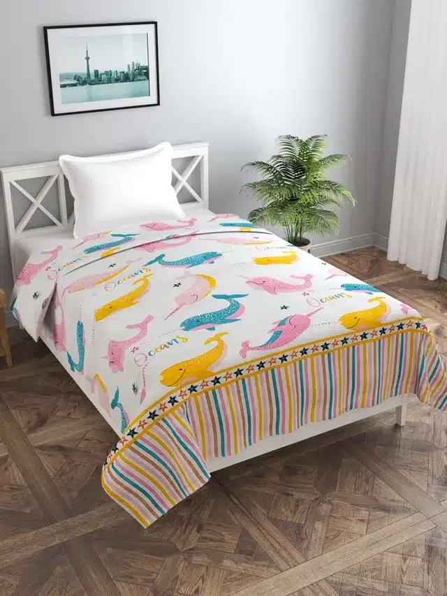 Printed Single Duvet Cover with Zipper, Multicolor, 60x90 Inches