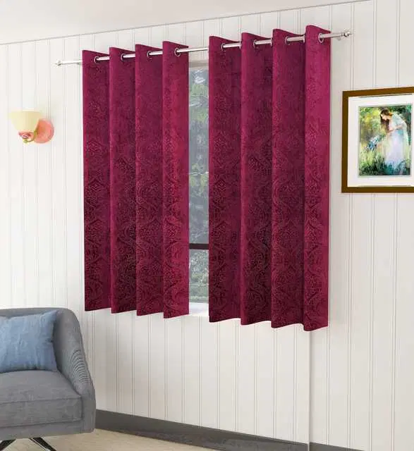 Homefab Velvet Curtains, Wine, 5 Feet, HF-233