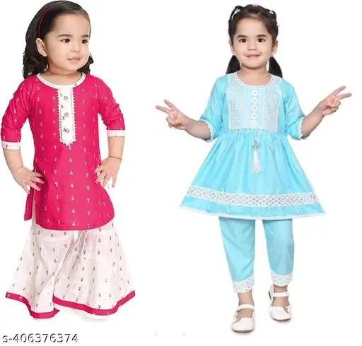 Rayon Kurta Set for Girls, Pack of 2 (Multicolor, 18-24 Months)