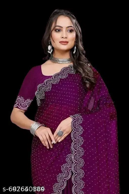 Art Silk Solid Saree For Women, Purple