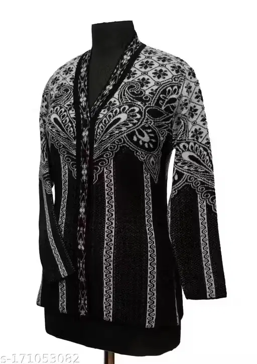 Women Self Design Embroidered  Sweater, Black (Free Size)