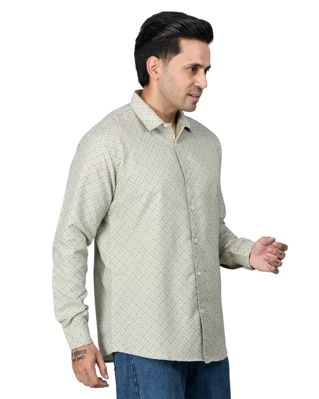 Poly Cotton Full Sleeves Printed Shirt for Men, Grey (S)