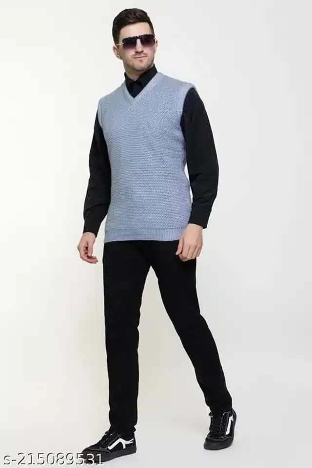 Woolen Sleeveless Sweater for Men (Grey, XL)