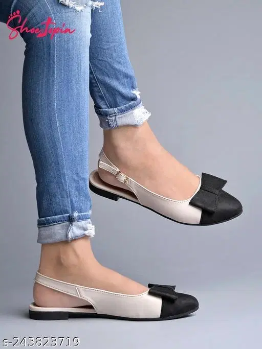 Colorblocked Pointed Toe T- Strap Flats for Women (Black, IND-3)