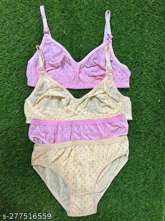 Cotton Blend Printed Lingerie Set for Women, Pack of 2 (Multicolor, 30A)