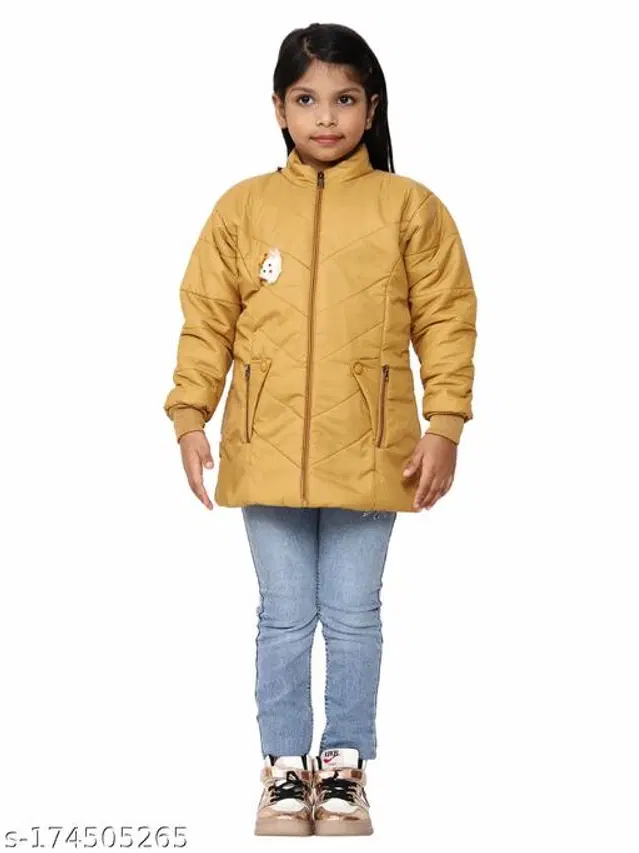 Polyester Jacket for Girls (Mustard, 3-4 Years)
