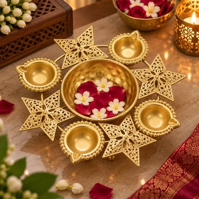 Metal Tara Urli Diya 7 Inch, Decorative Oil Lamp For Pooja, Home & Diwali Decoration