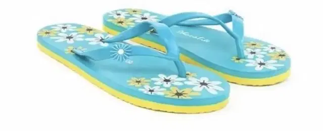 Floral Slippers for Women, Aqua Blue & Yellow (8)