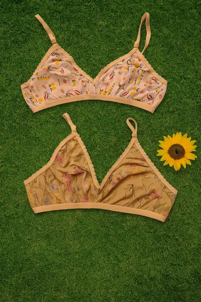 Hosiery Printed Non-Padded Bras for Women, Pack  of 2, 32 B (Multicolor)