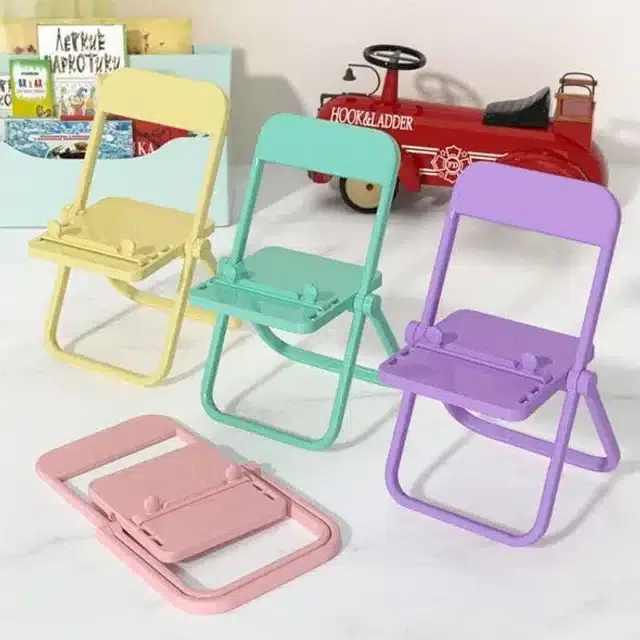 Plastic Mini Chair Shaped Mobile Stand, Pack of 4, Multicolor