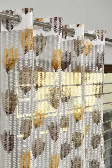 Homefab Polyester Curtains, White & Brown, 5 Feet, HF-43