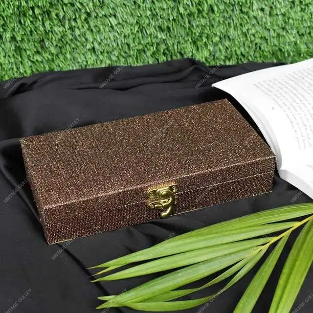 Cotton Silk Wooden Decorative Box for Wedding, Brown, A-93