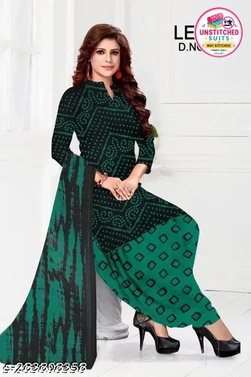 Crepe Printed unstitched suits for women, Dark Teal Green