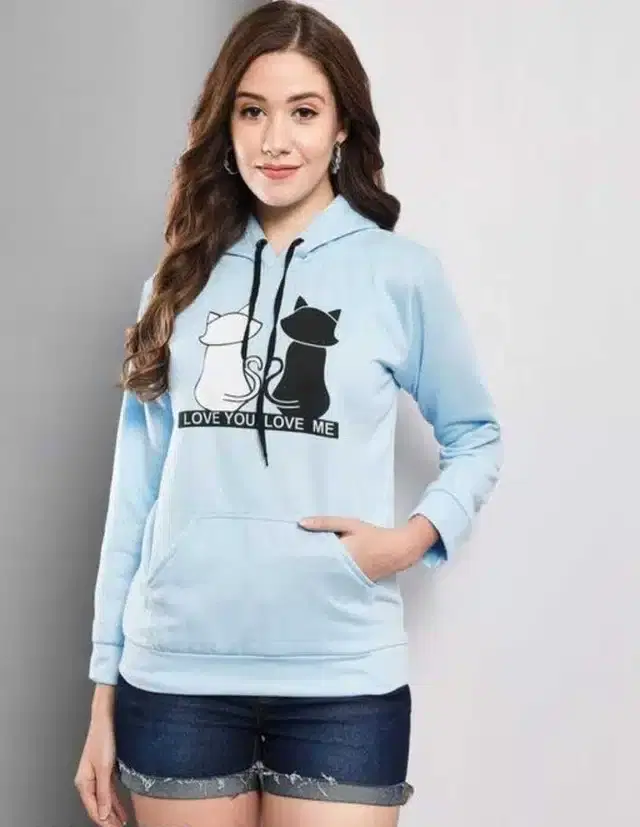 Fleece Hooded Sweatshirt for Women (Sky Blue, S)
