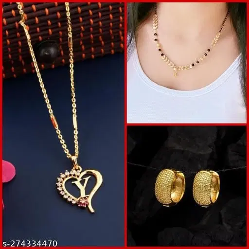 Combo of Alloy Mangalsutra with Pendant & 1 Pair Earrings for Women, Set of 3 (Multicolor)
