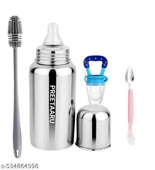 Steel Feeding Bottle ,Fruit Nibbler,Bottle Cleaning Brush With Cutter Spoon