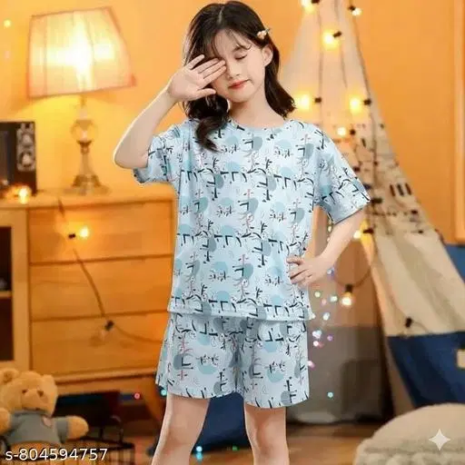 Night Suit for Girls (Aqua Blue, 4-5 Years)