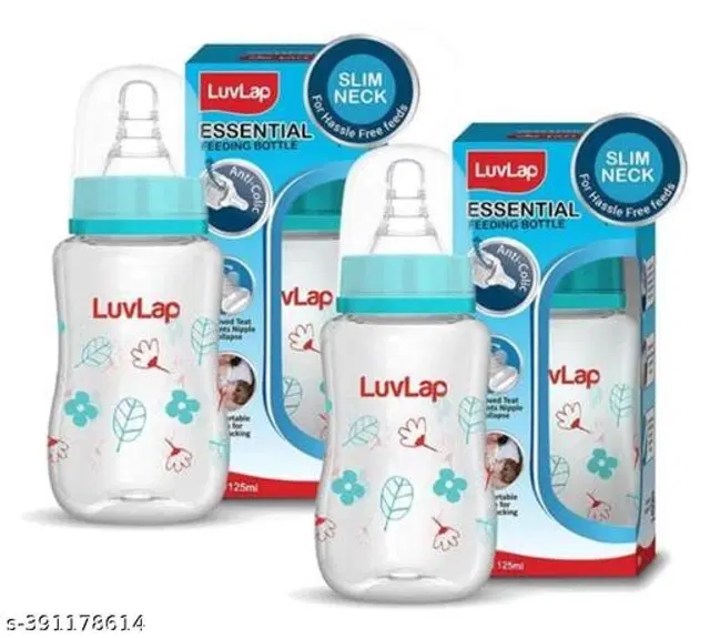 LuvLap Plastic Feeding Bottle for Baby, Multicolor, 125 ml, Pack of 2