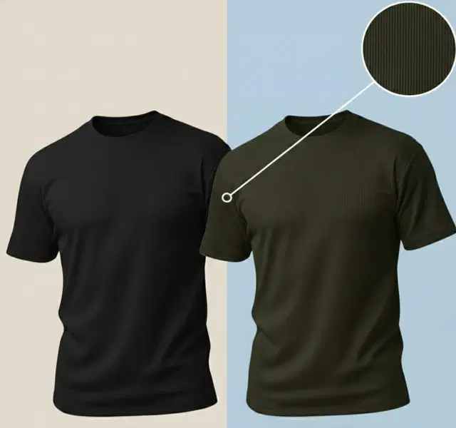 Polyester Round Neck T-shirt for Men, Multicolour, Pack of 2 (M)