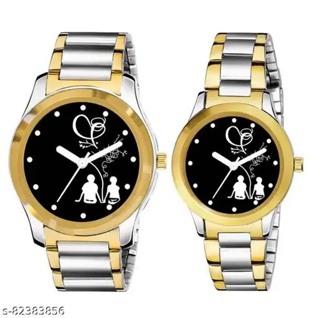 Analog Watch for Couple, Pack of 2 (Multicolor)