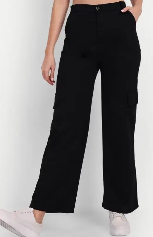 Knitted Poly twill Cargo Trouser / Pant for Women, Black (XL)