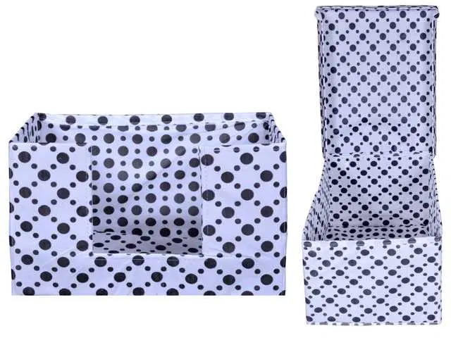 Designer Non-Woven Fabric Foldable Cloth Storage Boxes Organizer For Wardrobe With Handle, Multicolor, 46x33x23 cm, Pack Of 2, S-45