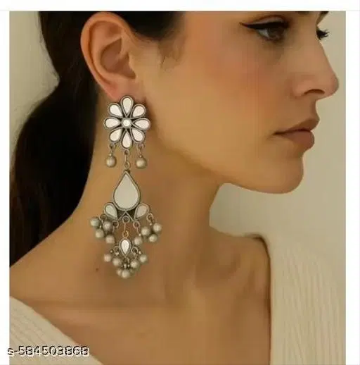 Latest stylish premium quality mirror silver oxidized earrings