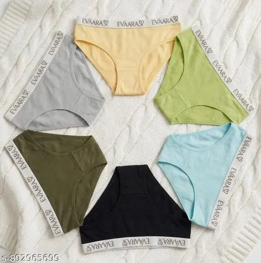 Evaara Pack of 6 Cotton Hipster Briefs for Women (Green, XS)