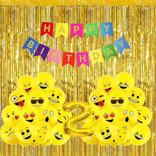 Emoji Theme 2nd Birthday Decoration Kit (Yellow) Pcs Of 44 ,(Set Of 1)