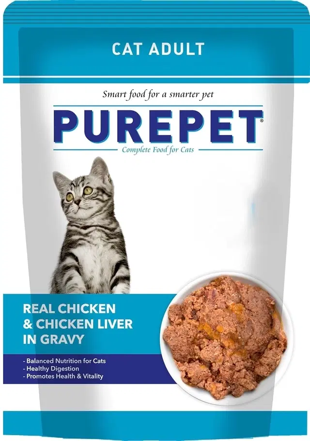 Purepet Real Chicken & Chicken Liver In Gravy Cat Wet Food, 50 g
