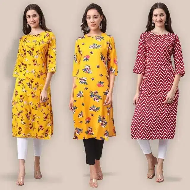 Women Crepe Printed Kurta, Pack Of 3 (Multicolor, L) (SD-427)