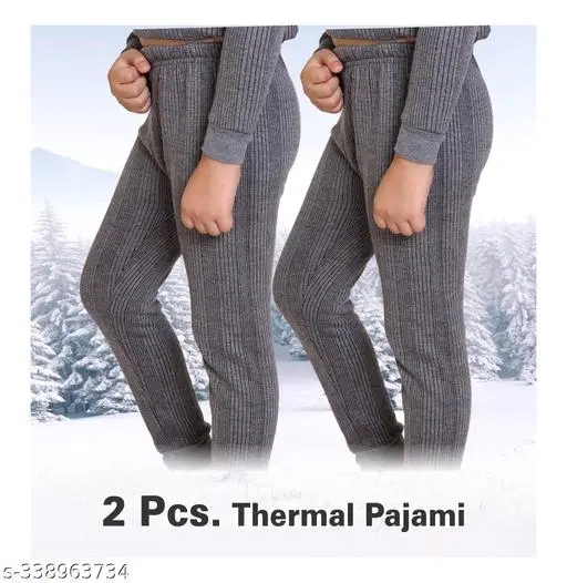 Cotton Blend Thermal Bottomwears for Boys, Pack of 2 (Grey, 0-6 Months)