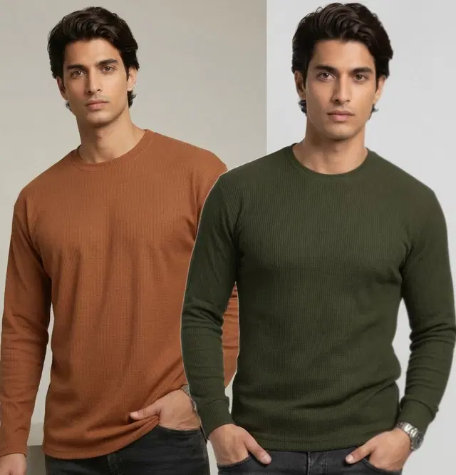 Polyester T-shirt for Men, Coffee & Olive, Pack of 2 (M)