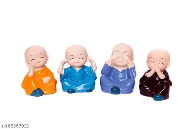 Resin Mini Buddha Showpiece, Multicolor, Pack of 4