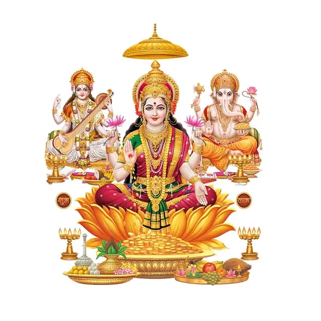 Laxmi Saraswati & Ganesha Religious Self Adhesive Wall Sticker