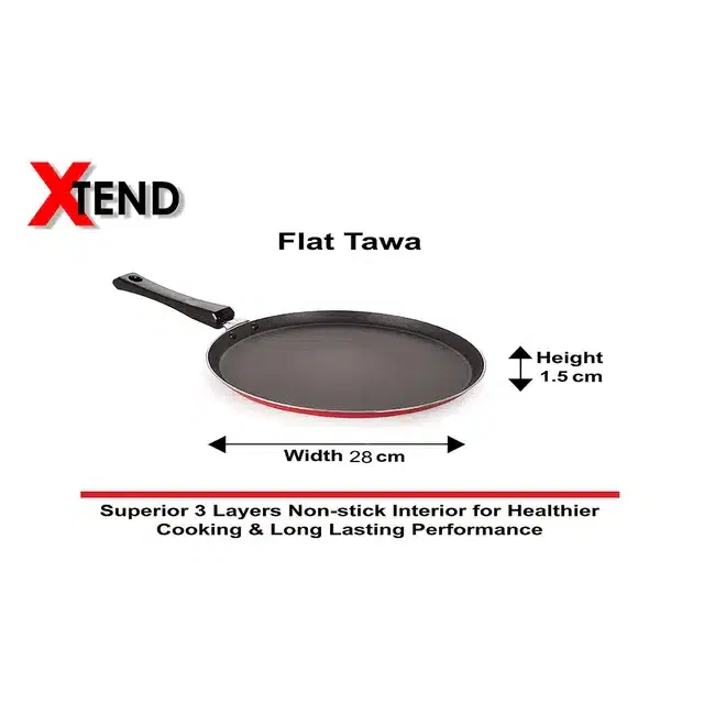 Xtend Royal Aluminium Nonstick Dosa Tawa, Pack of 1, Red, SI-7