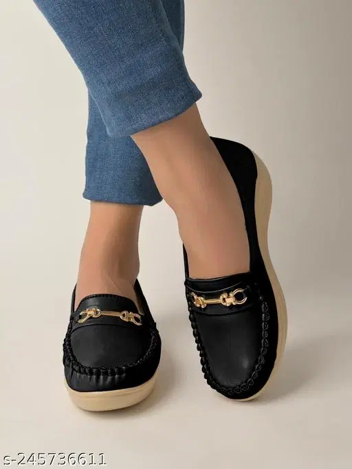 Shoetopia Loafers for Women (Black, IND-3)