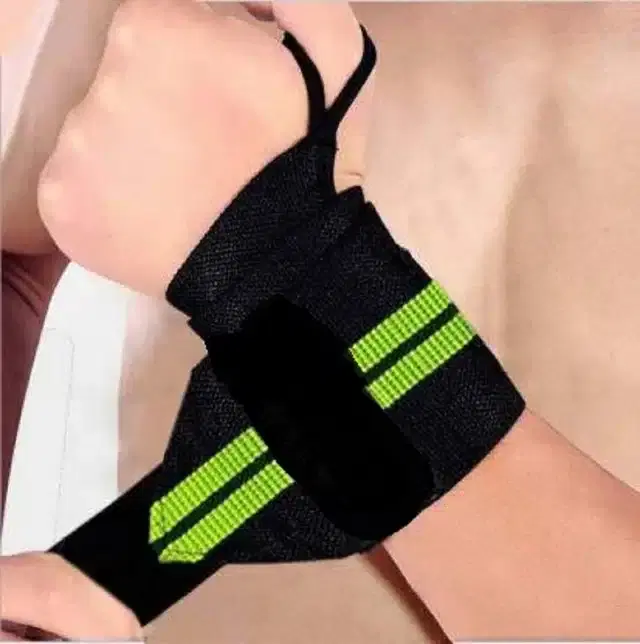 Wrist Support Band, Black & Green, Free Size, Set of 1